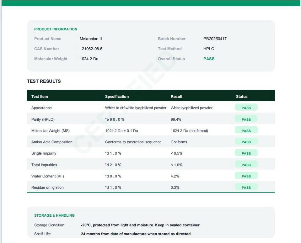 Preview of Melanotan II — supplied report image