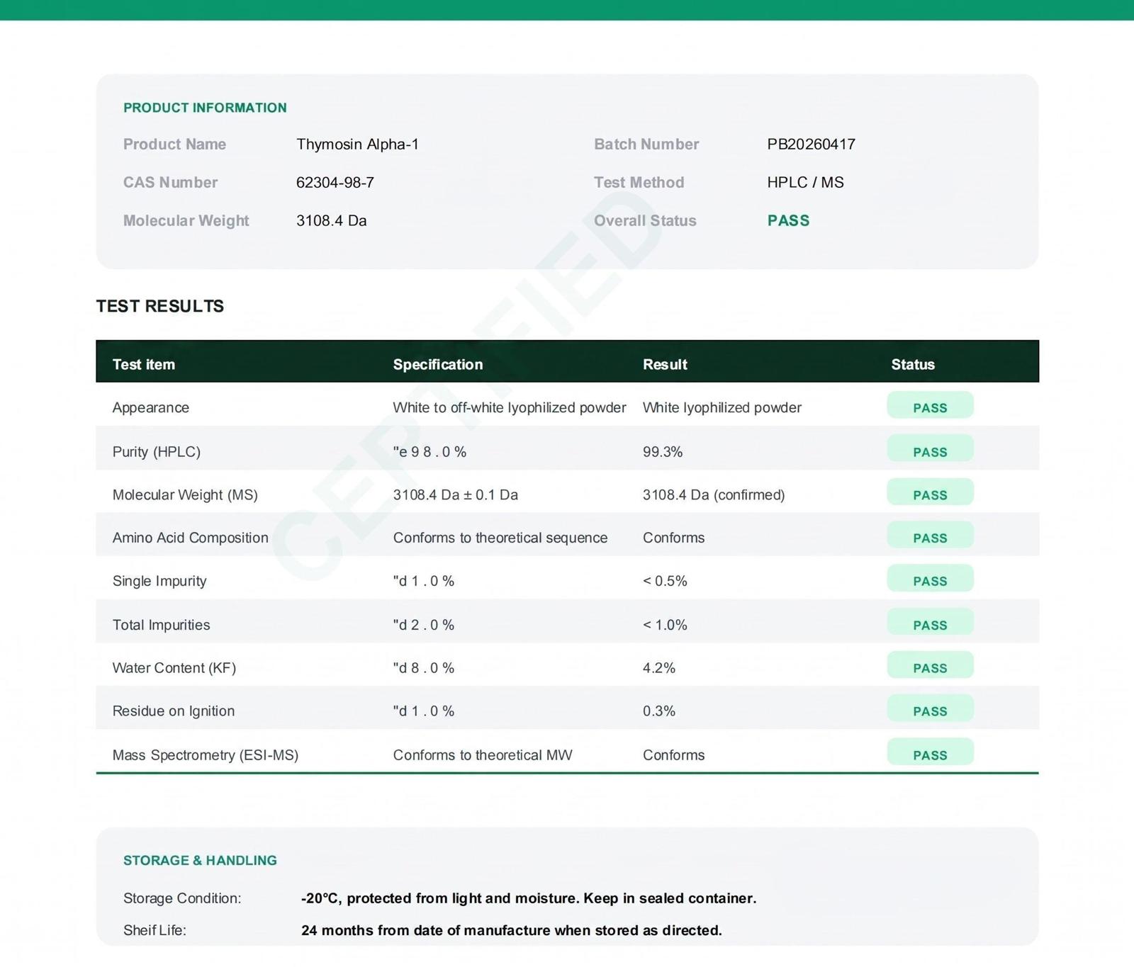 Preview of Thymosin Alpha-1 — supplied report image